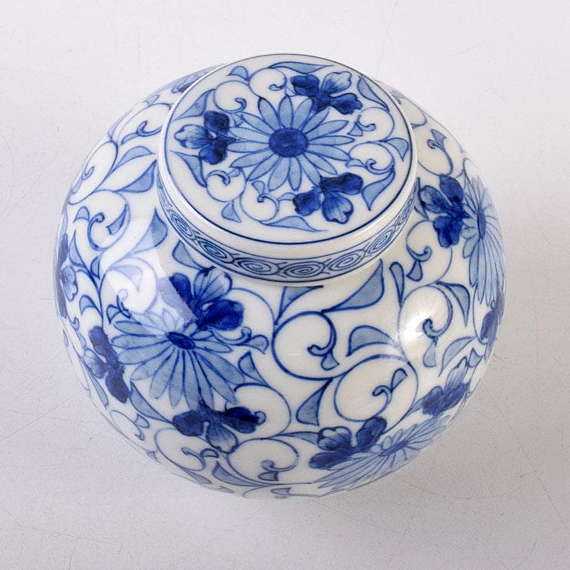 茶道具　古陶園　竹鳳窯　伊藤伊平作　染付菊唐草文　茶壺　共布共箱　V　8013