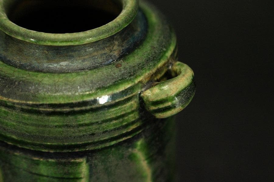 古美術 茶道具 青織部 時代 茶入(A776)