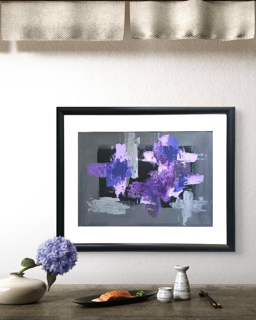 紫 / 抽象画 A3 額縁セット 53×44㎝ 原画1点のみ モダンアート