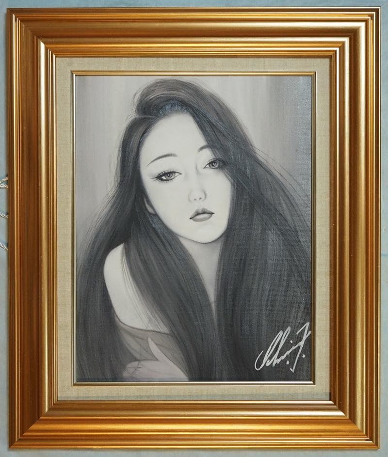 【値下げ】美人像　油絵　鶴田一郎　人物画　F6　額付き　手描き　肉筆