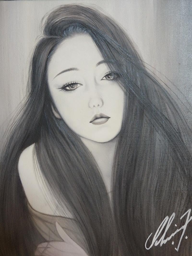 【値下げ】美人像　油絵　鶴田一郎　人物画　F6　額付き　手描き　肉筆