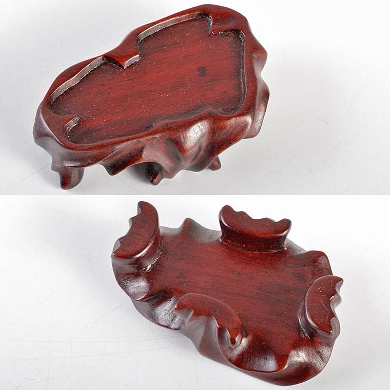 中国　玉石彫刻　神獣　紙鎮　置物　唐木台付　C　R5414