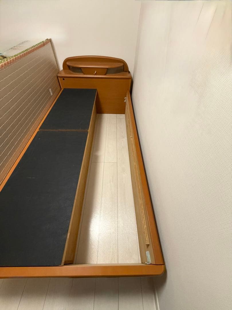 木製シングルベッド 引き出し付き 和風デザイン