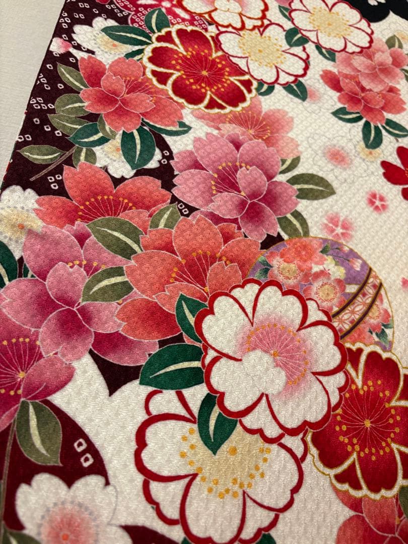 振袖セット 絞り風 白 赤 黒 花柄 MH2512143