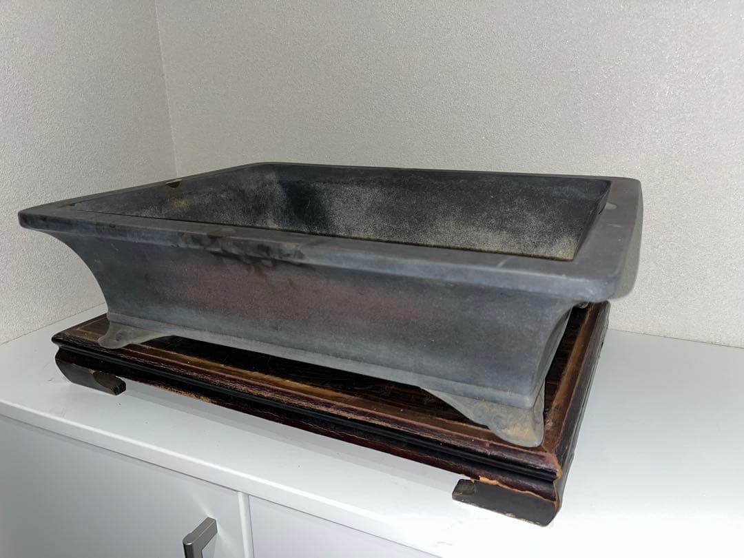中国古盆器＜中国宜興・烏泥　在落款・泥味抜群　盆栽鉢