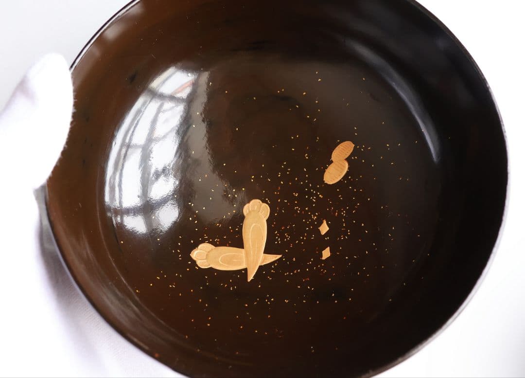 【MB191】輪島塗 宝尽くし金蒔絵 黒塗椀 五客 天然木漆塗 大正昭和 茶懐石