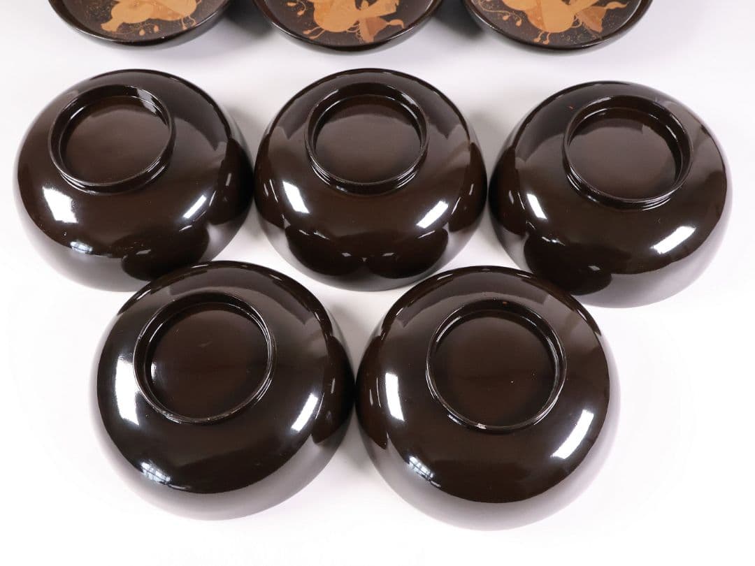 【MB191】輪島塗 宝尽くし金蒔絵 黒塗椀 五客 天然木漆塗 大正昭和 茶懐石