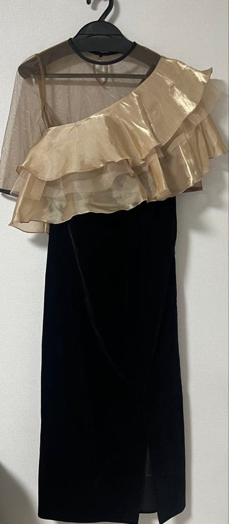 【Leja】アシンメトリーティアードフリル3WAYベロアワンピースドレス