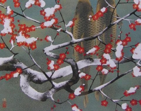 牧進、雪持ち、希少な画集より、新品高級額装付、状態良好