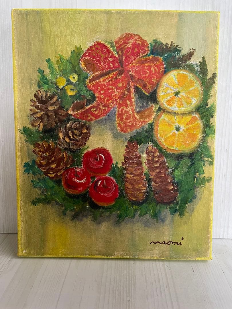【油彩画 】　「クリスマスリース」 Ｆ3号 油絵