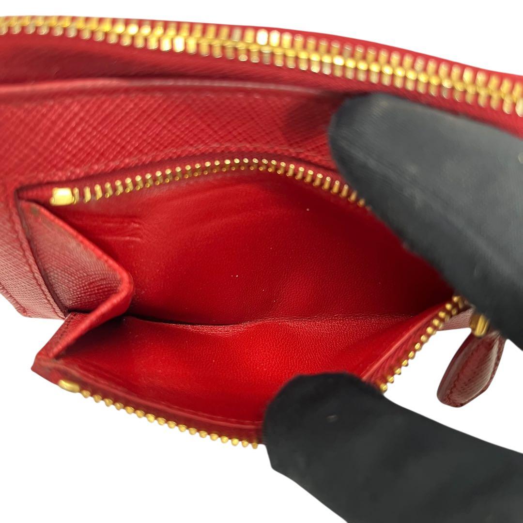 極美✨プラダ ケース キーリング サフィアーノレザー 金ロゴ レッド