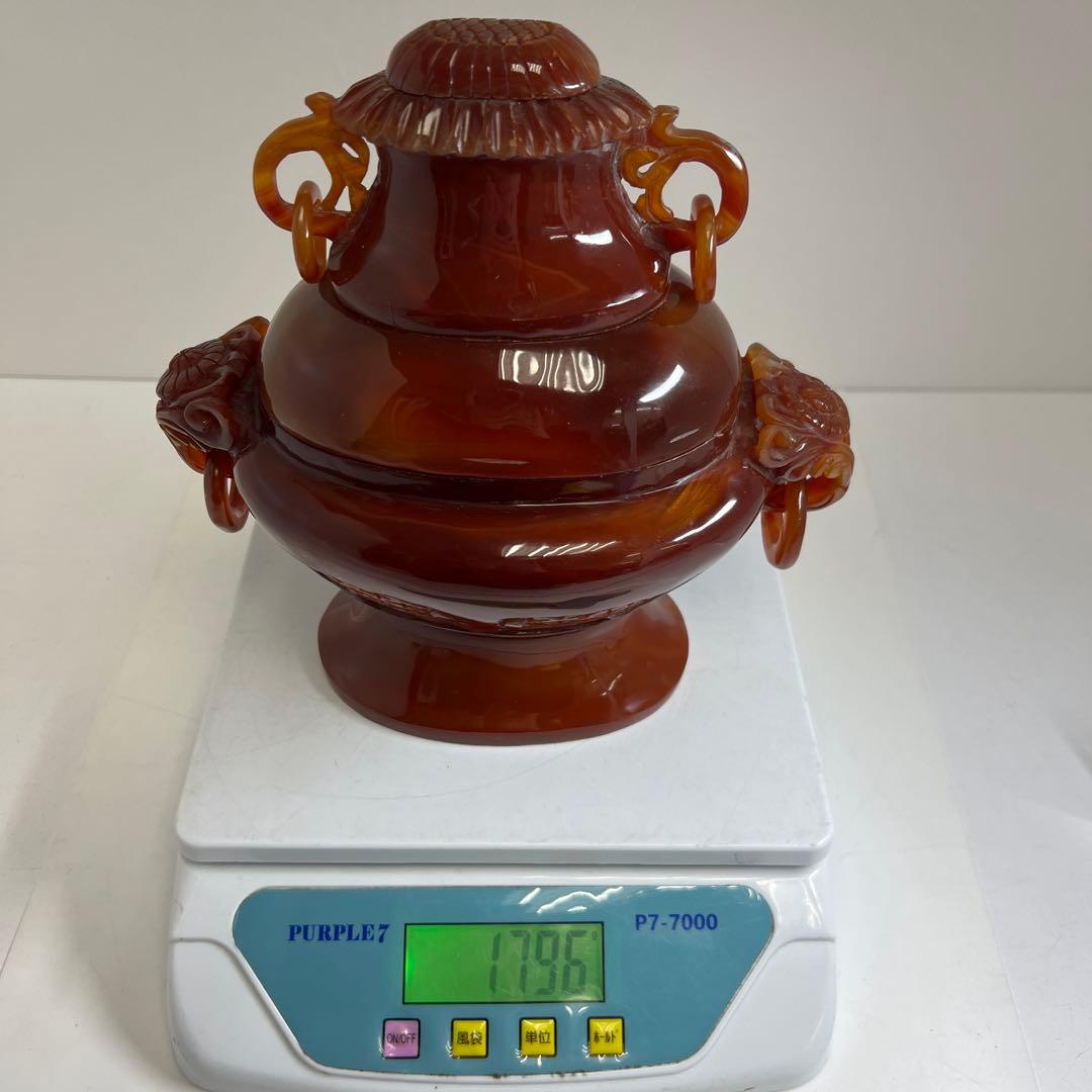 中国美術　本黄瑪瑙　香炉　1796g トヒサ　東な8-0121☆2F