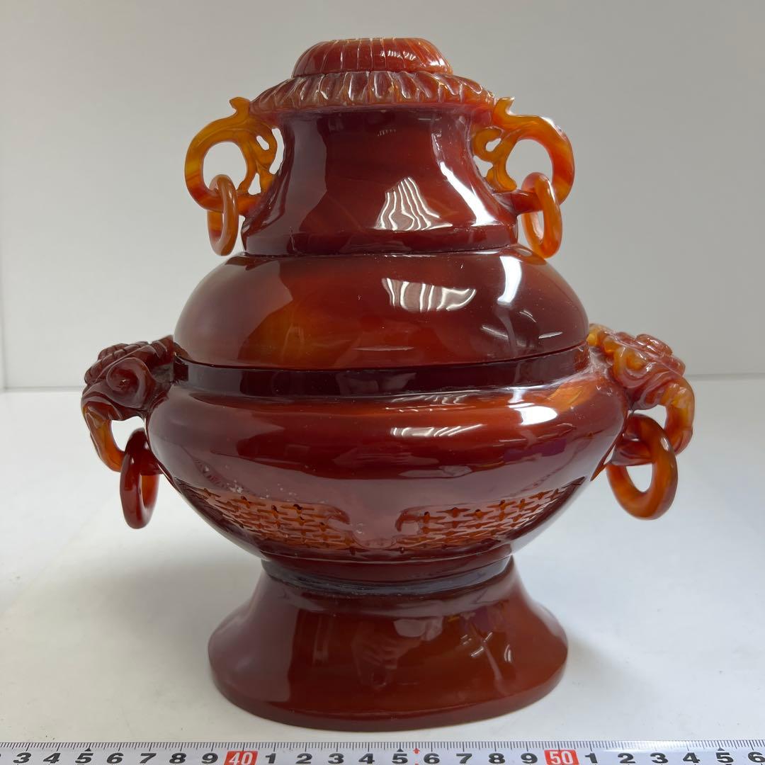 中国美術　本黄瑪瑙　香炉　1796g トヒサ　東な8-0121☆2F