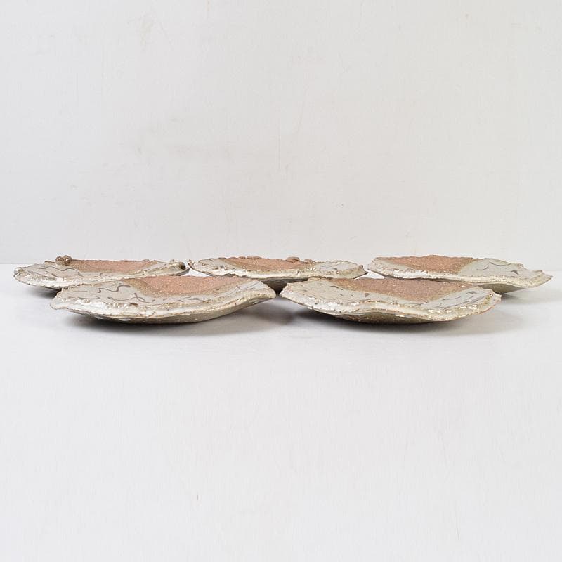 和食器　唐津焼　絵唐津　鉄絵　丸皿　銘々皿　五客　在銘　共箱　V　R9161B