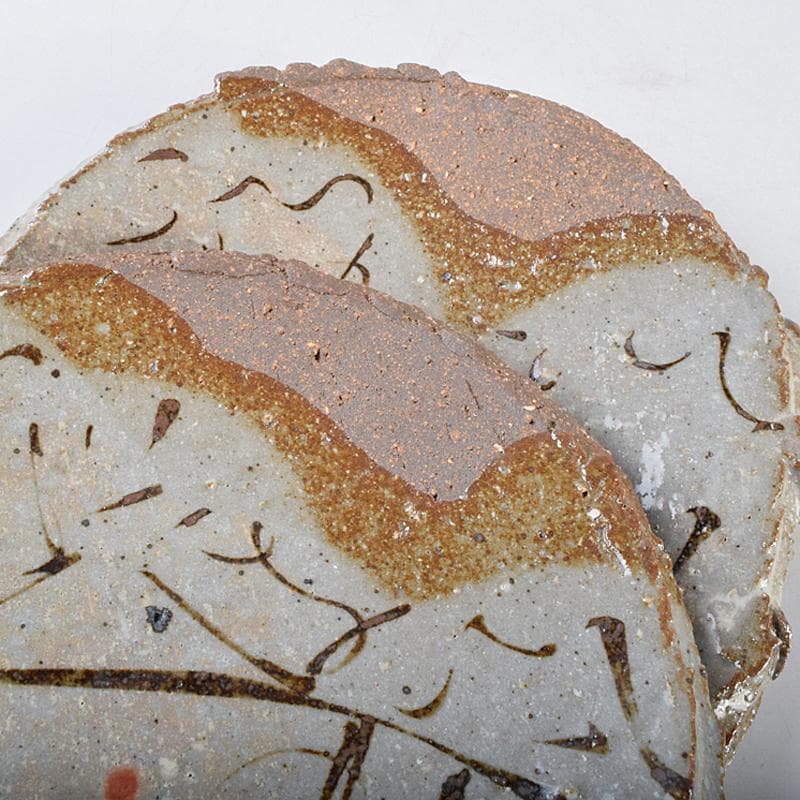 和食器　唐津焼　絵唐津　鉄絵　丸皿　銘々皿　五客　在銘　共箱　V　R9161B