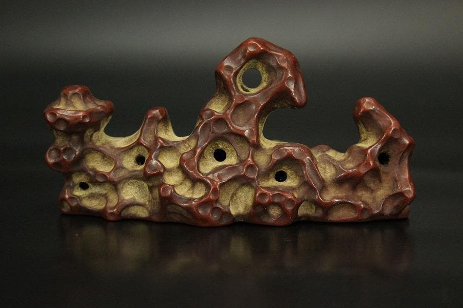 中国美術 朱泥 庭岩形 筆架 文房四宝 在印(HA520)