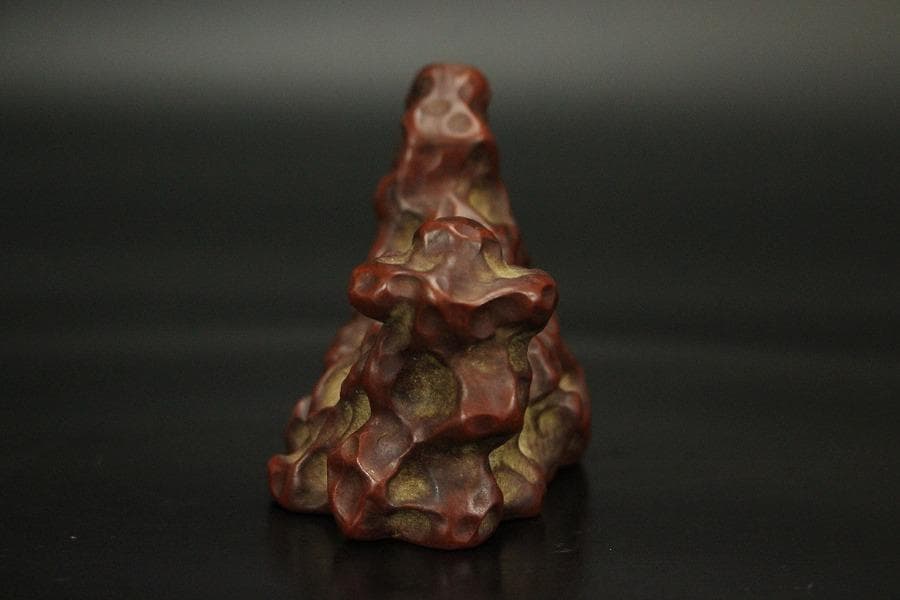 中国美術 朱泥 庭岩形 筆架 文房四宝 在印(HA520)