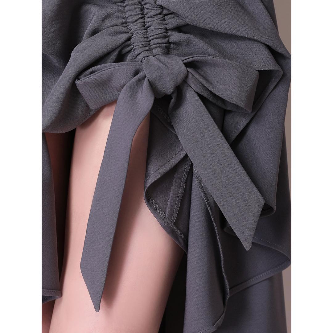 Andy アンディ テールカット プチハイネック ギャザリング ミディアムドレス