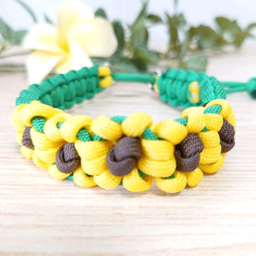 パラコードリード＆首輪　❁ひまわり❁　イエロー×グリーン　№052