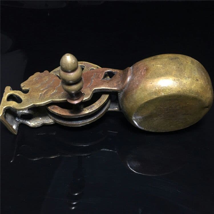 古玩古老皮殻真鍮墨斗銅器工芸品木工線器虎頭墨斗