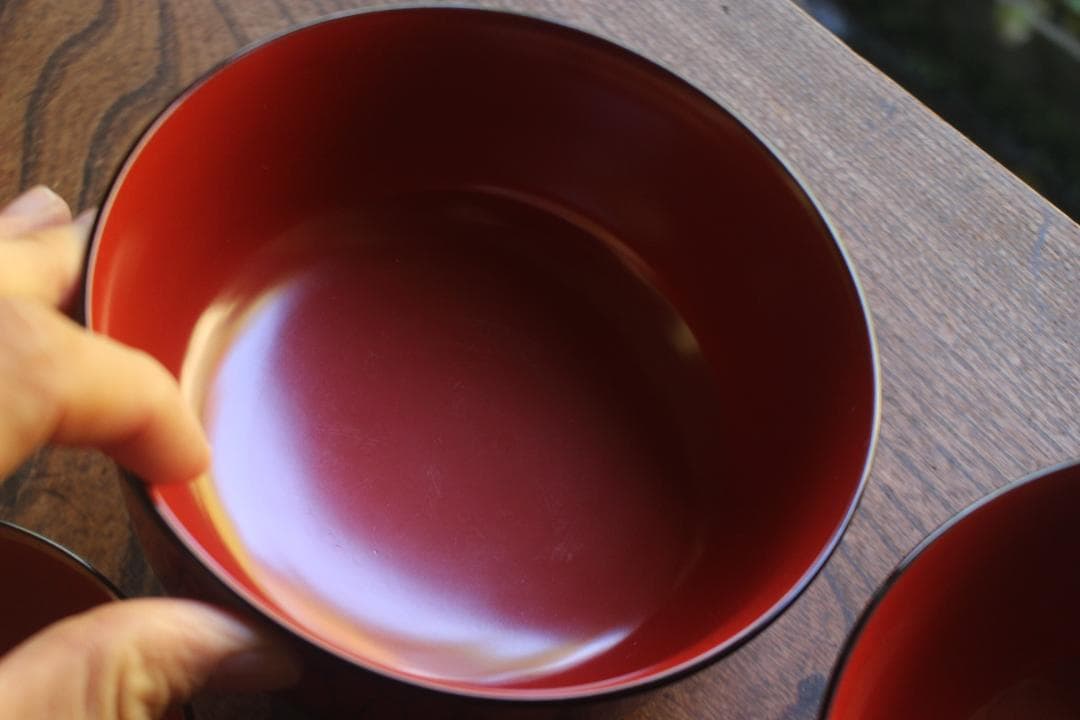 極小傷有！極上朱漆に風情ある網目文の映える大椀2点（検輪島塗懐石道具茶道具懐石椀