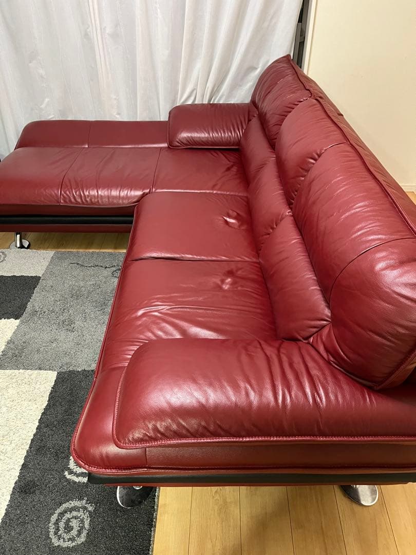 ●期間限定●赤いレザーコーナーソファ