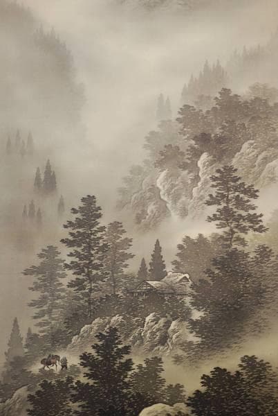 真作/緑雲/山村帰樵図/布袋屋掛軸HC-460