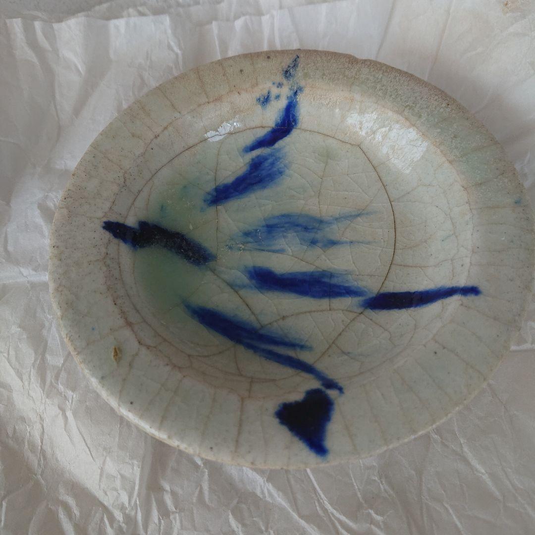 ペルシャ陶器　波斯白地藍線小皿