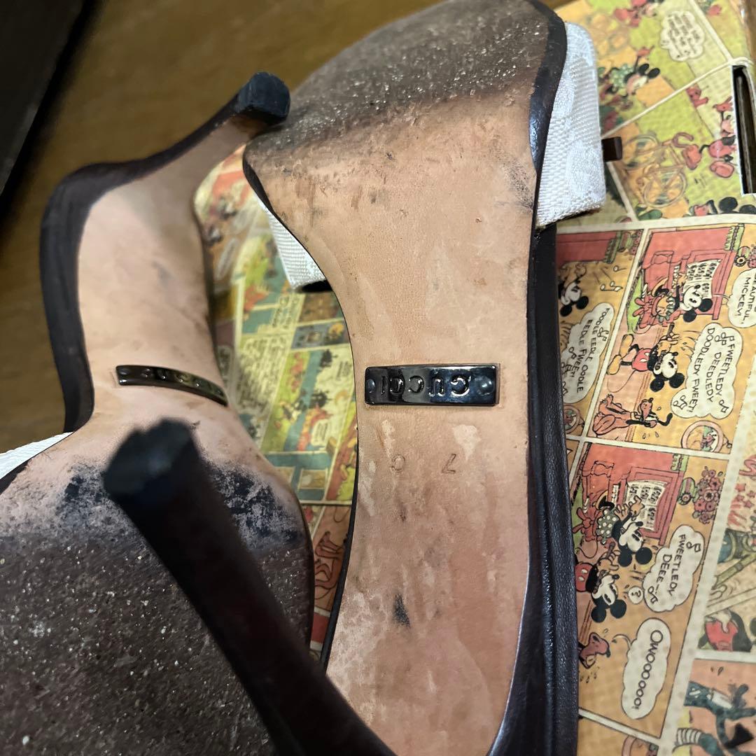 GUCCI ホワイト ブラック ミュール 約10cmヒール