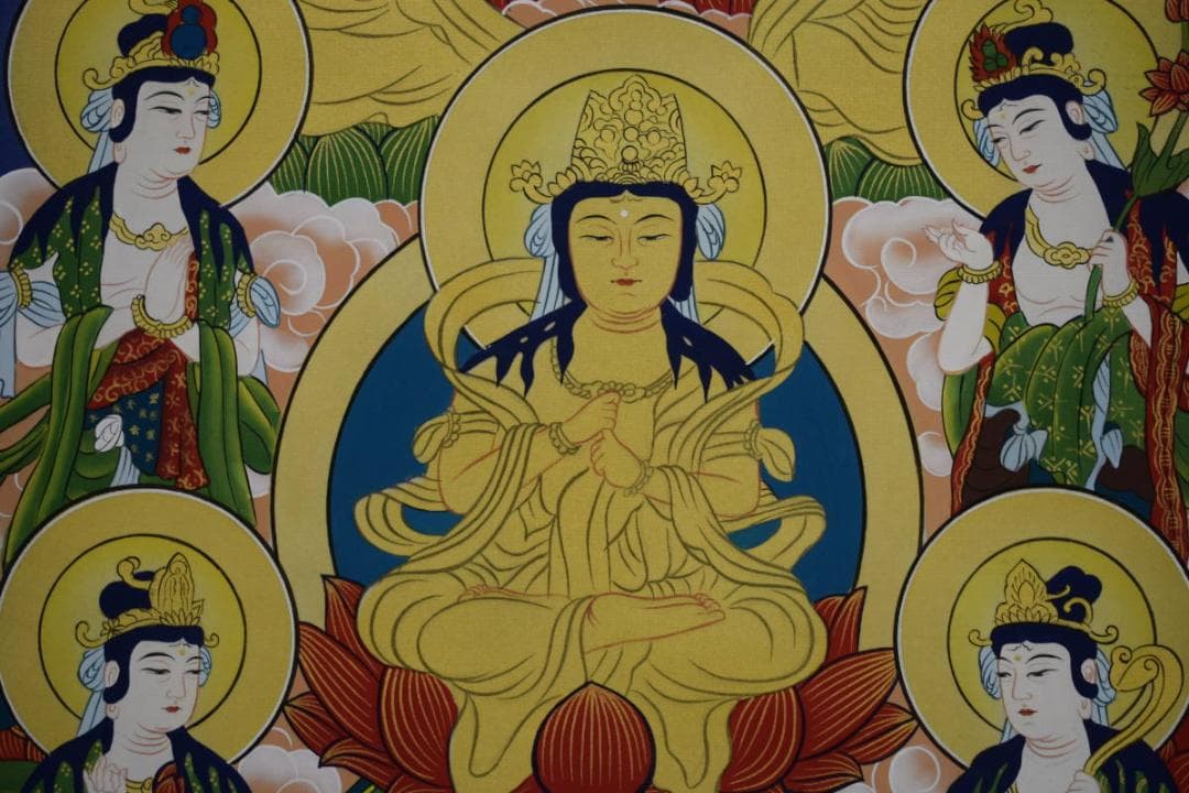 真作/神村紫邦/十三佛図/蓮華/桐共箱付/布袋屋掛軸HE-950