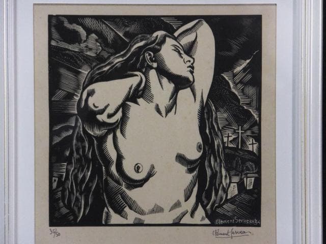 クレマン・セルヴォー　直筆サイン『裸婦』木版画 1934年 0407T