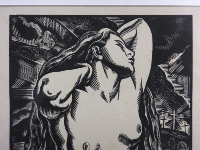 クレマン・セルヴォー　直筆サイン『裸婦』木版画 1934年 0407T