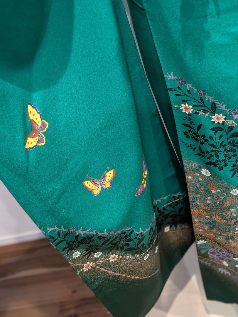 振袖フルセット 身丈164裄70 豪華振袖 金銀彩 緑 黒 更紗 逸品 成人式