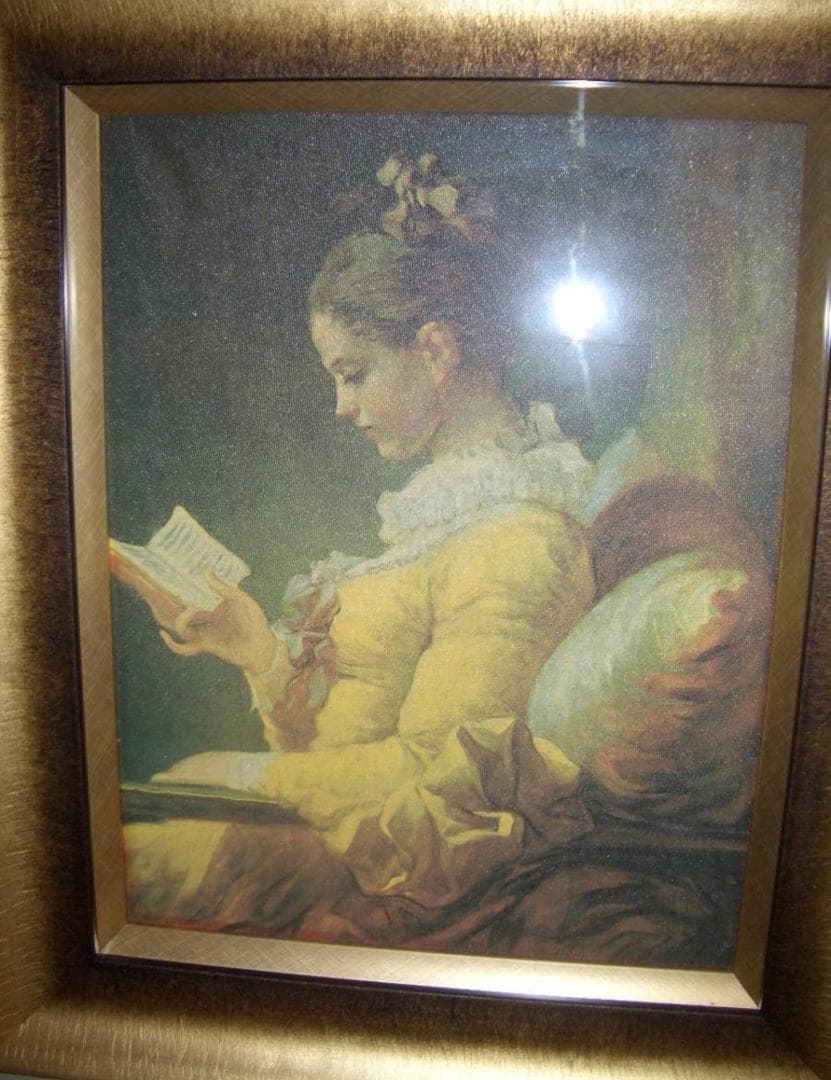 本を読む少女 ジャン・オノレ・フラゴナール 　複製画　F６号　高級額付き