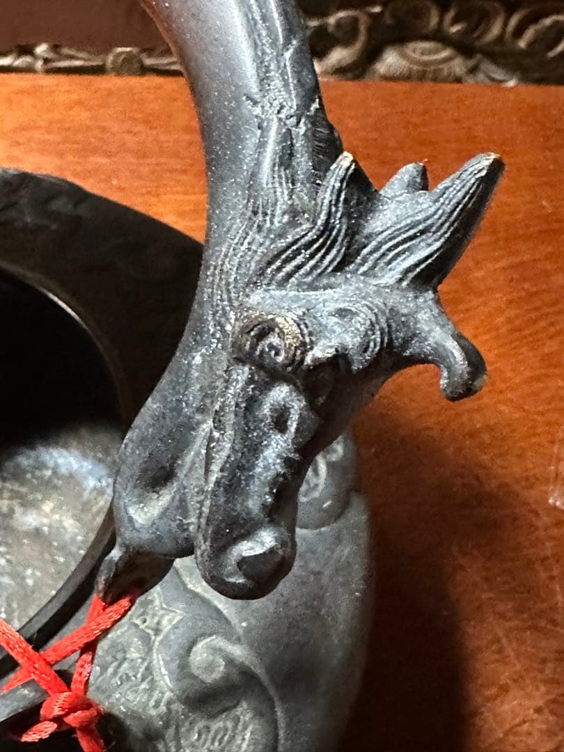 龍形彫 鉄瓶 時代物