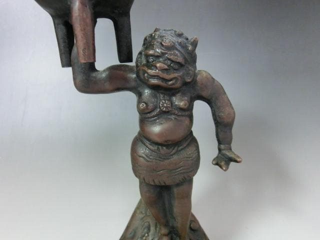 置物■古銅器 香炉 鬼立像 トロール 銅製 時代物 骨董品 オブジェ 古美術■