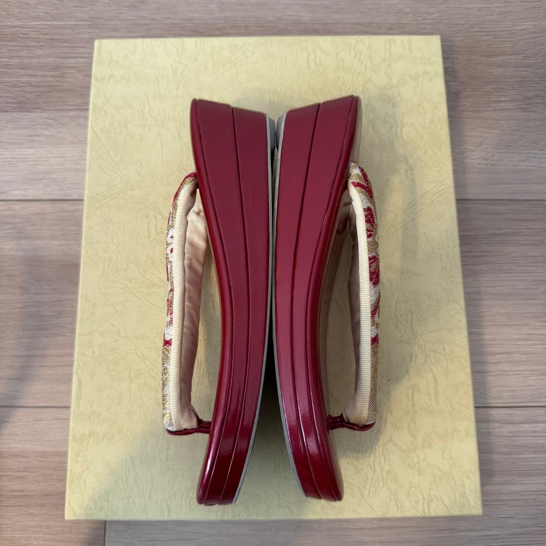 草履バッグセット 振袖 フォーマル 帯地 赤 金 桜 フリーサイズ