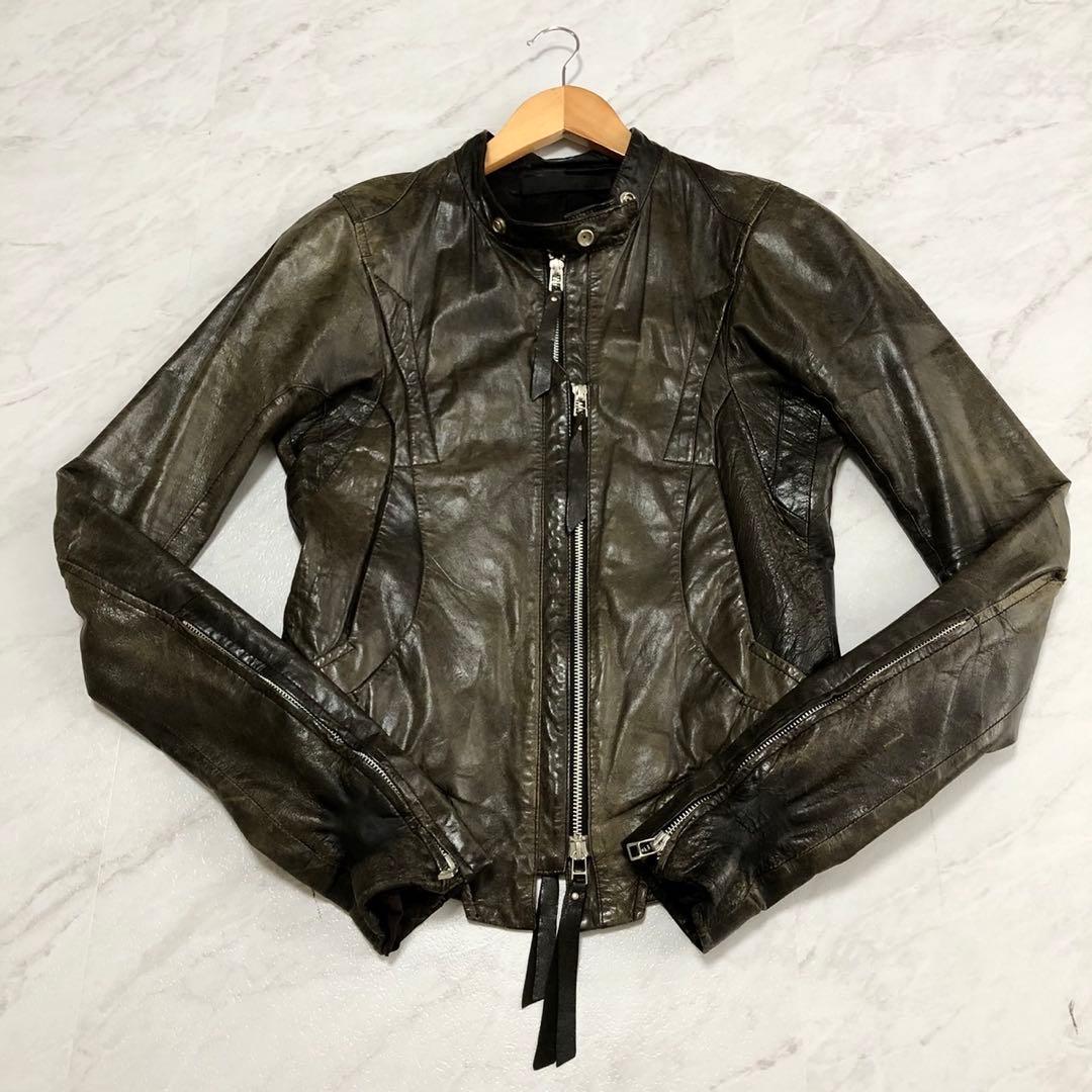 【希少】 EKAM 変形 ライダースジャケット ダブルジップ カーキ S