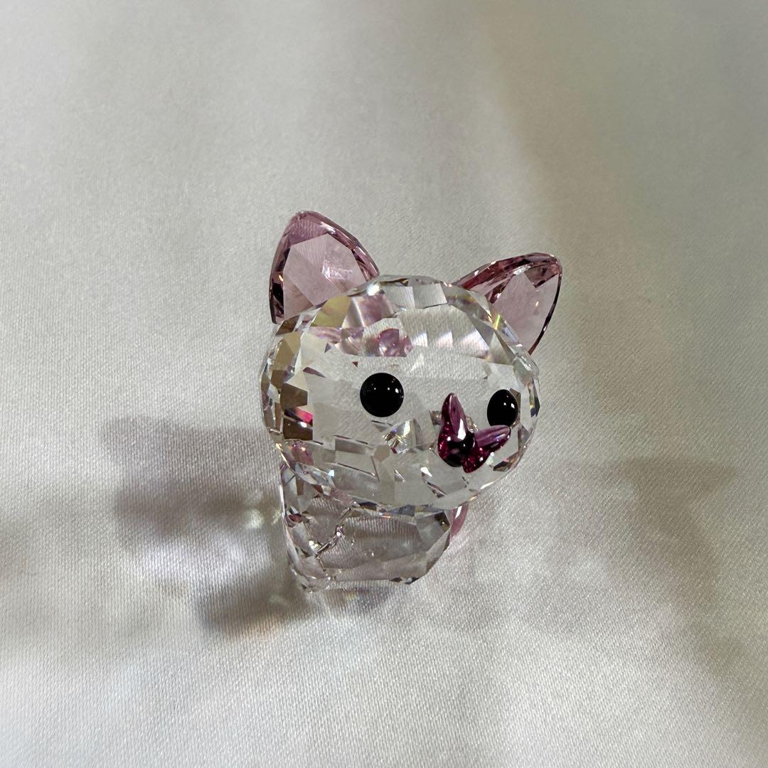 美品 スワロフスキー Kitten 猫 アメショー 蝶々 置物 オブジェ