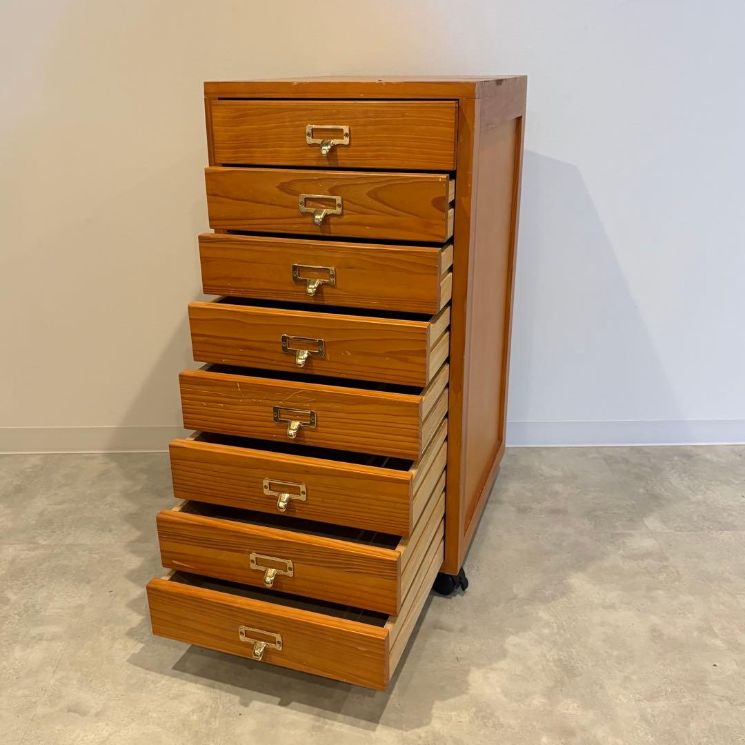 チェスト　８段　キャビネット　ワゴン　キャスター付き　書類入れ　木製　レトロ