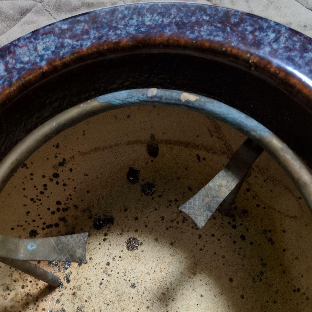 青紫色の火鉢 約38cm 五徳、火箸付き(昭和レトロ)