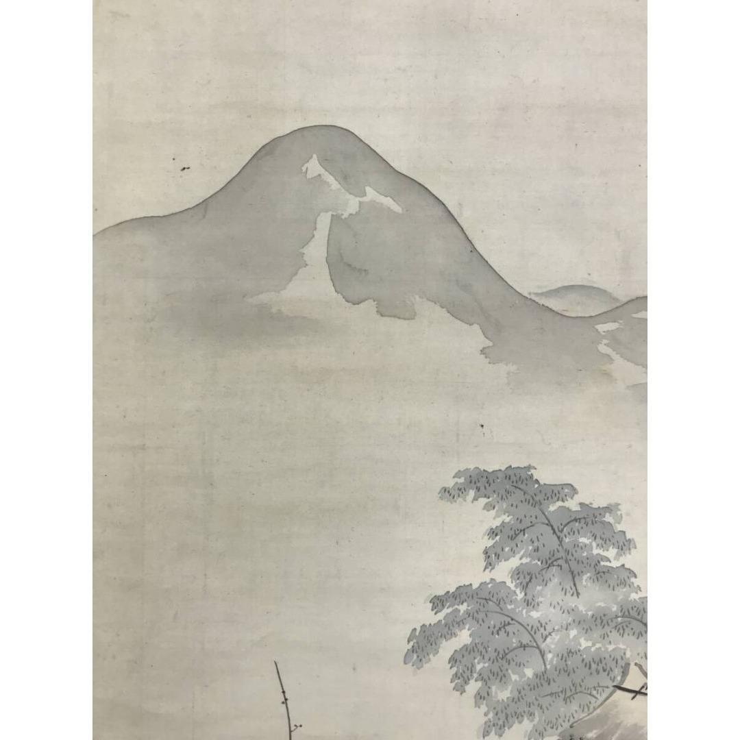 真作/原田圭岳/山水人物図/早春田家図/春の掛軸/掛軸/名家伝来/AK-489