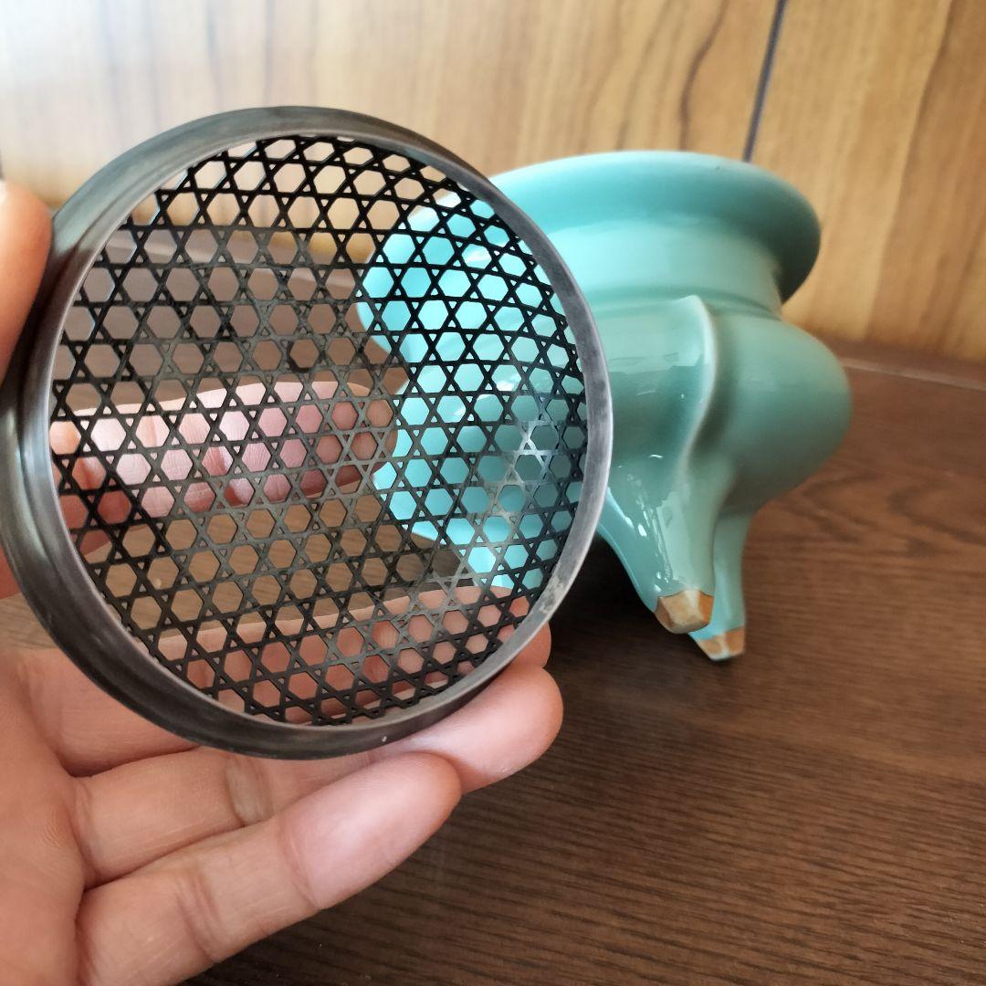 青磁 香炉 純銀火屋 三足香炉 銀火屋