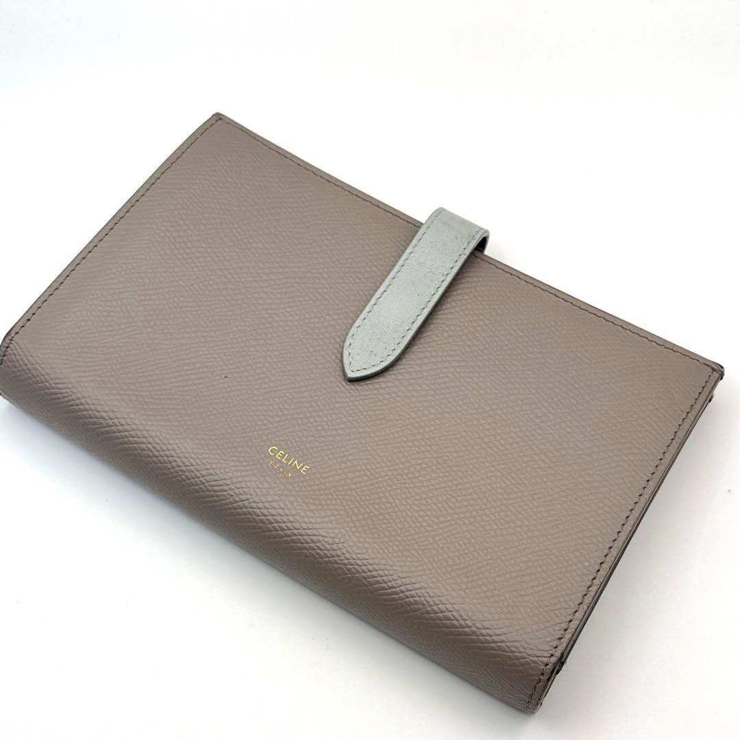 CELINE セリーヌ レザー ストラップ ラージ ウォレット グレージュ