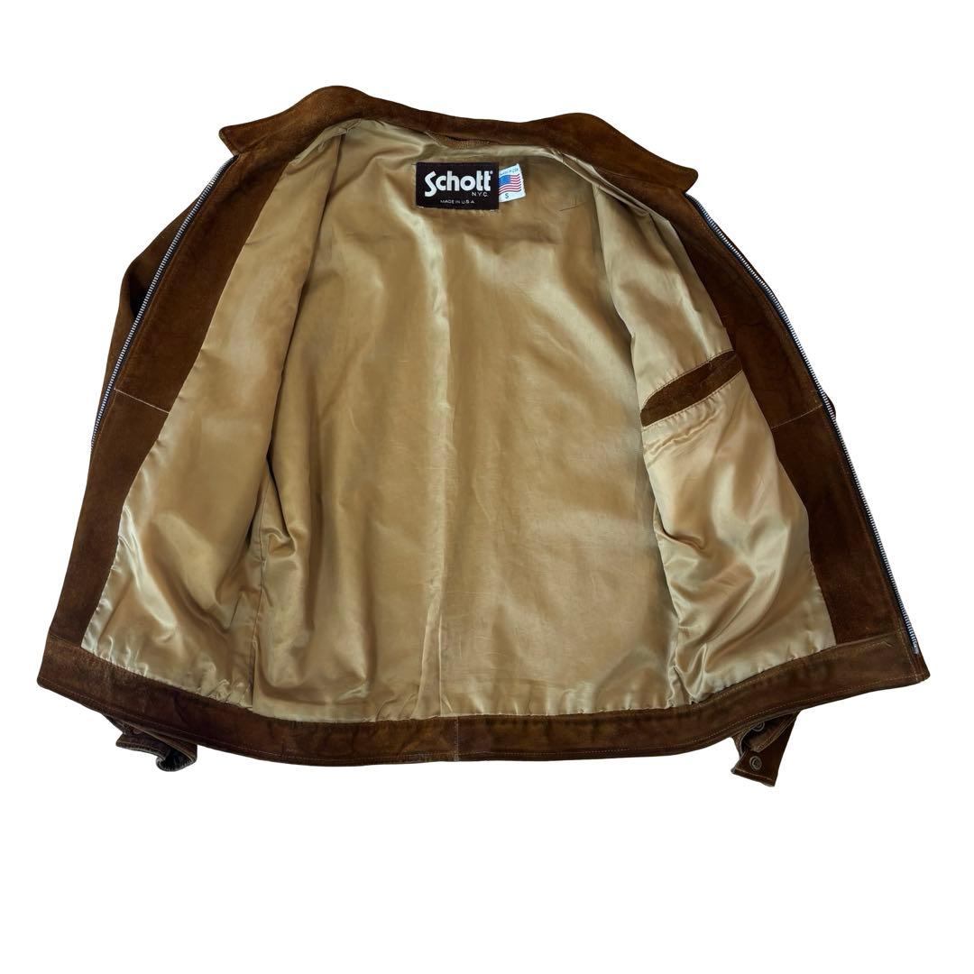 Schott ブラウン スエード シングルライダースジャケット