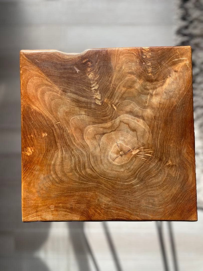 スツール／チーク材一枚板×スチール製脚／インダストリアル／ヴィンテージ風