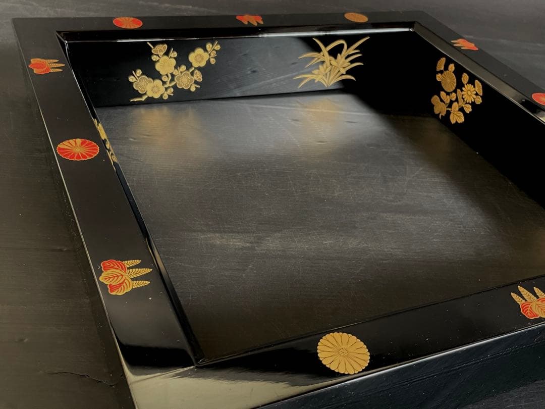 「母」 菊桐四君子蒔絵 炉縁 寿峰 共箱 茶道具 （113A①）