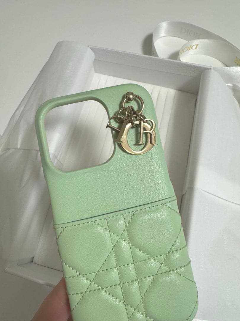 ［美品］DIOR パステルミント★iPhone15proケース