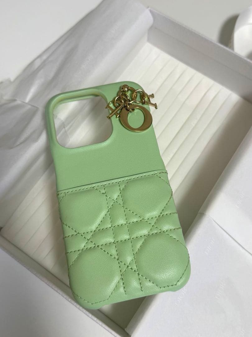 ［美品］DIOR パステルミント★iPhone15proケース