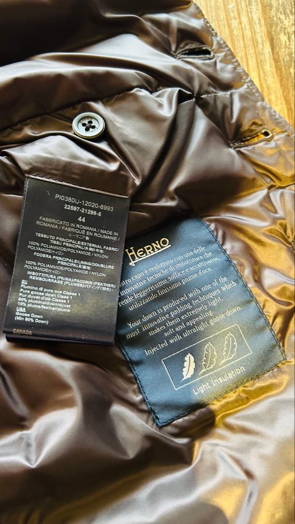 HERNO ヘルノ　ダウンベスト ダークブラウン　インナーダウン　44 M